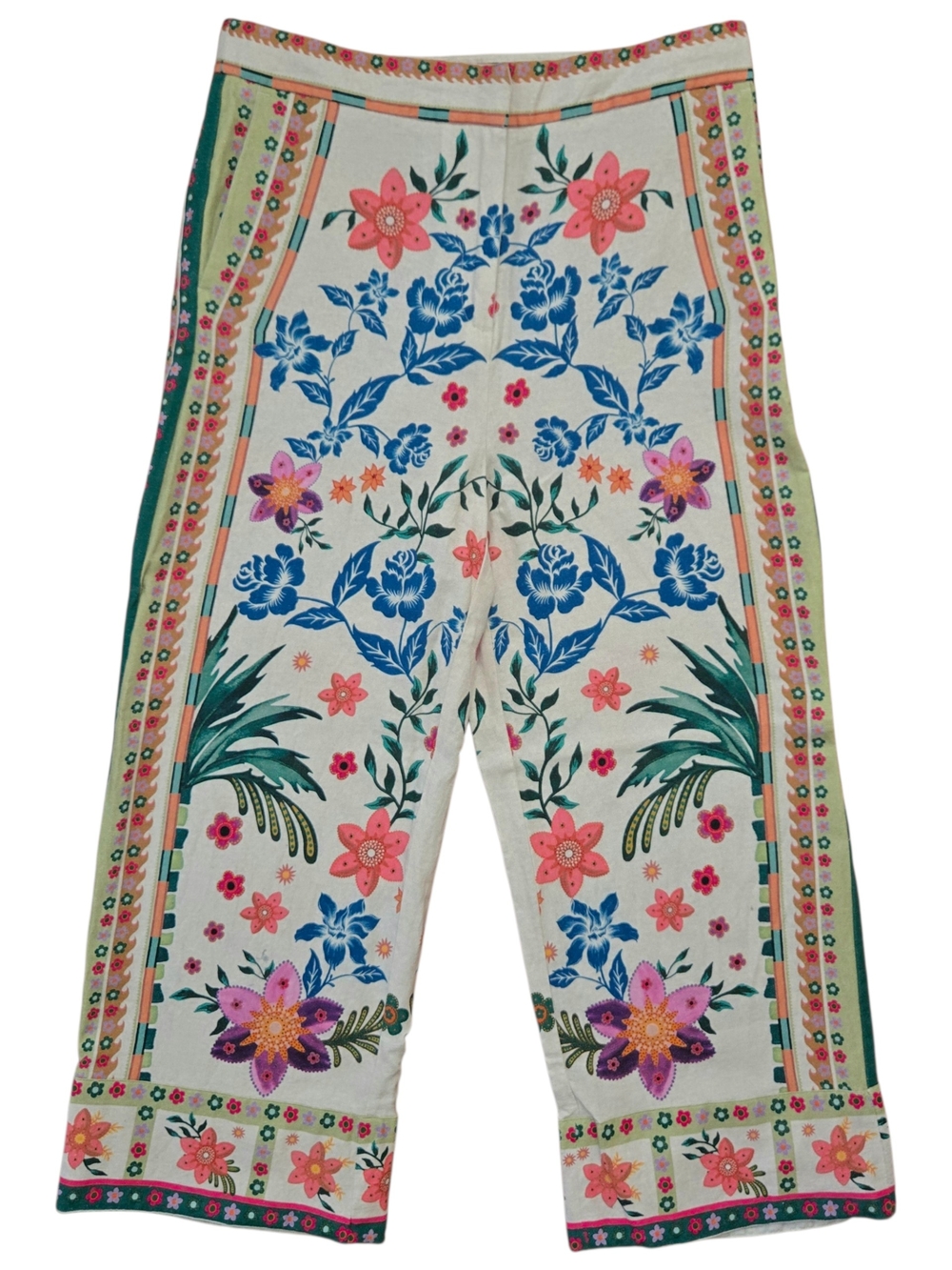 House of Harlow 1960 Wide Leg Pants Womens Size 8 Cream Multicolor Floral Boho - Picture 2 of 13